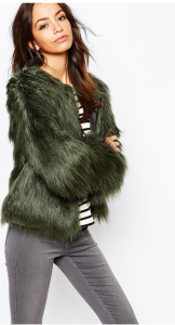 Olive Longhair Faux Fur Bomber Jacket from ASOS